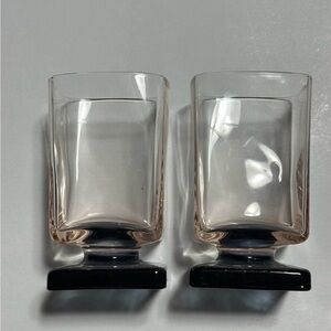 Vintage Square Base Blue and Pink Cocktail Glasses Set of 2